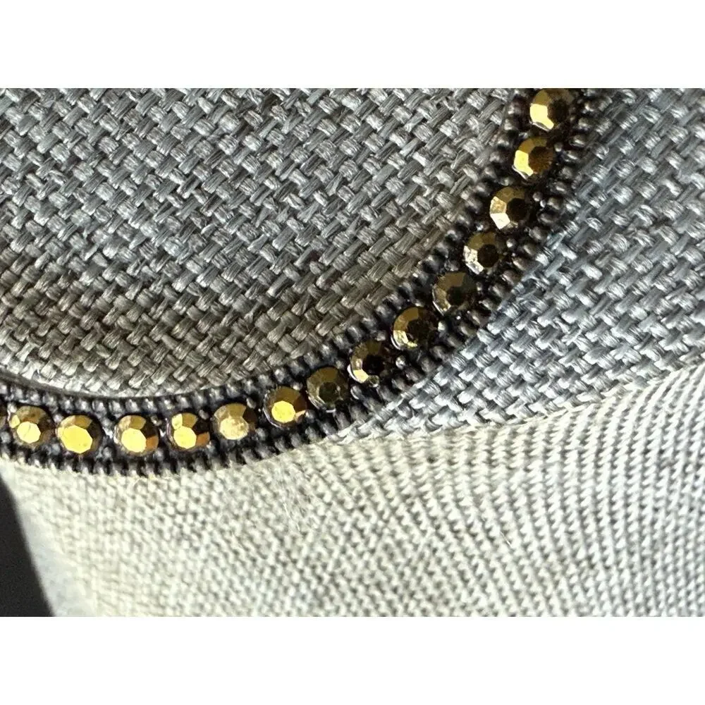 Metal Stud Hoop Earrings Rhinestones Crystal Bead Metallic Gold Tone Pierced